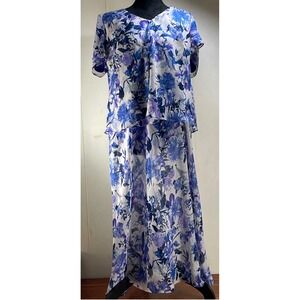 R & M Richards Woman Floral Maxi‎ Dress 16W Blue Purple Sheer Layer